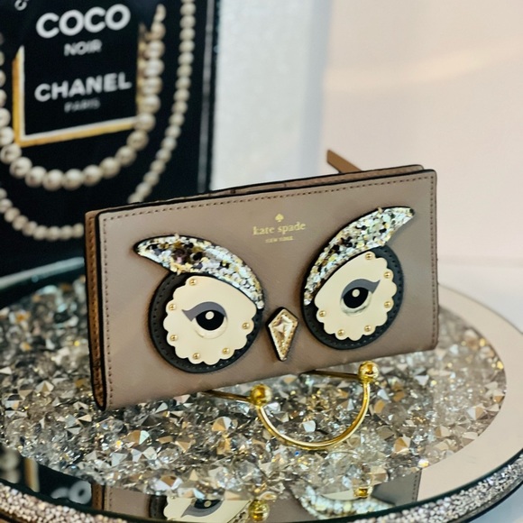 Kate Spade Gray taupe Saffiano leather Owl Design collectible wallet - Picture 9 of 9